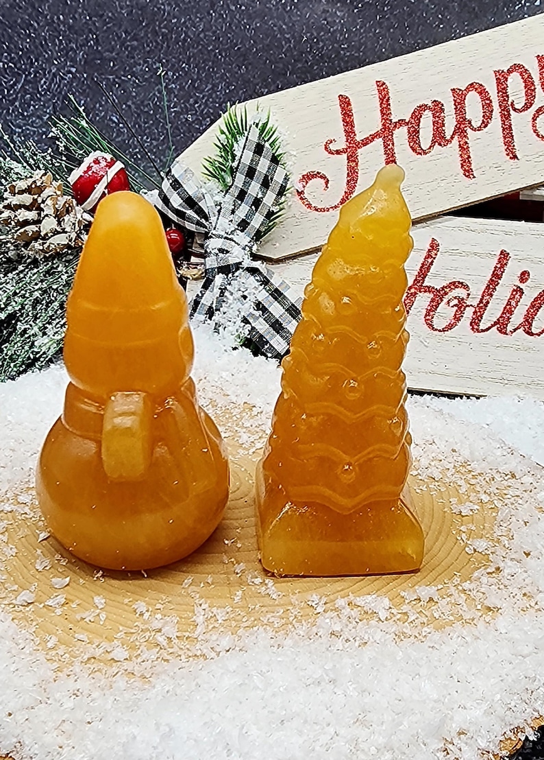 Honey Calcite Crystal Christmas Decorations 2 Piece Set, 1 Christmas Tree 1 Snowman Crystal