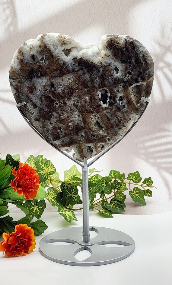 Druzy Sphalerite Heart In custom Stand, Druzy Heart, Crystal Heart, Collectors Gift, Hand Carved Heart, Crystal Healing Energy