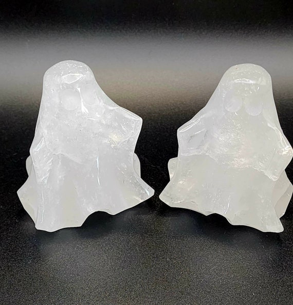 Clear Quartz Ghost Set, Hand Carved Quartz Ghosts, Halloween Decoration