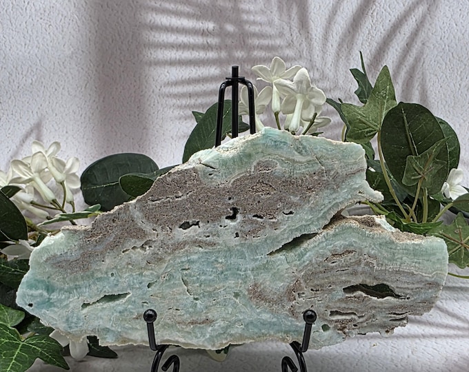 Hemimorphite End Cut Freeform Polished Face | Blue Hemimorphite Display Specimen | Natural Crystal Slab Decor
