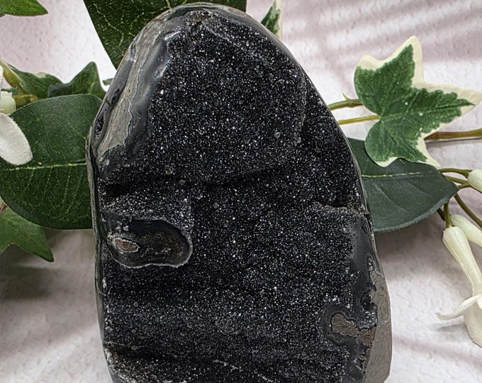 Black Druzy Amethyst, Uruguay Natural Amethyst Cut Base, Starry Night Crystal Cluster Healing Crystals & Home Décor