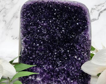 Uruguay Amethyst Geode: Large Purple Crystal Cluster with Polished Sides, Sugar Amethyst, Collectors Gift