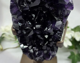 Large Amethyst Cluster AAA Deep Purple Uruguay Amethyst On  Complimentary Metal Spinning Stand, Natural Crystal Cluster Geode
