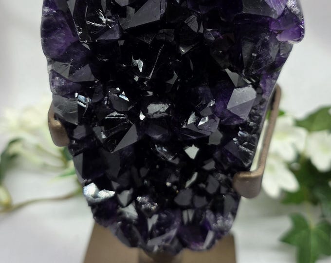 Large Amethyst Cluster AAA Deep Purple Uruguay Amethyst On  Complimentary Metal Spinning Stand, Natural Crystal Cluster Geode