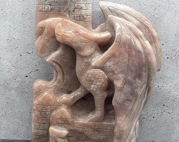 Pink Amethyst Dragon Carving | Hand Carved Crystal Fantasy Sculpture, 4 LB