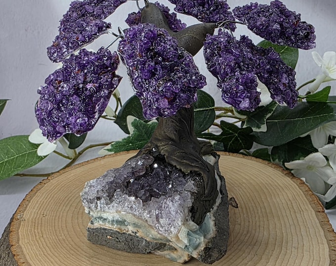 Amethyst Cluster Tree Sculpture Natural Amethyst Bonsai Money Tree | Handcrafted Crystal Art Decor | Healing Gemstone Home & Office Display