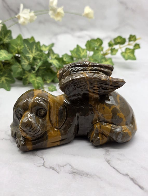 Mountain Jasper Dog,  Memorial Statue, Pet Loss Gift, Angel Dog Carving, Grounding Gemstone Keepsake, Thoughtful Grieving Gift, Pet Angel.