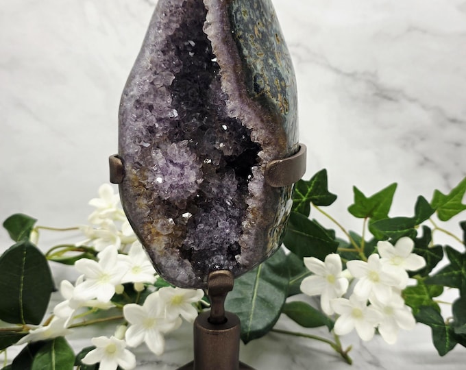 Uruguay Amethyst Cathedral Druzy Crystal Portal on Stand 11" Display Specimen Purple Amethyst Geode Collector Mineral Decor