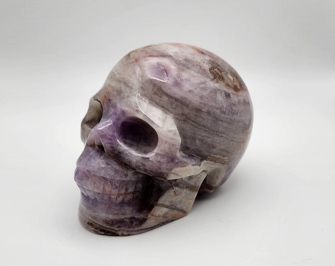 Hand Carved Amethyst Agate Skull: 1 lb 8 oz Crystal Healing Decor