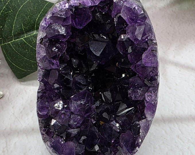 Dark Purple Uruguay Amethyst Freeform, Premium Color Crystal, Small Collector Display, Natural Amethyst with Light Basalt, Hidden Druzy Cave