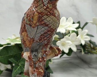 Brecciated Jasper Parrot 8” Crystal Bird Hand Carved Red Jasper Cockatoo Statue Grounding Protection Stone Decor