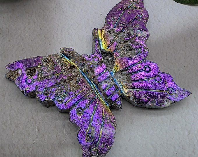 Aura Sphalerite Butterfly Carving | Iridescent Crystal Decor