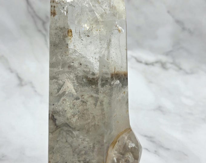 XL White Garden Quartz Tower: Rare Lodolite Crystal, Rainbow Inclusions