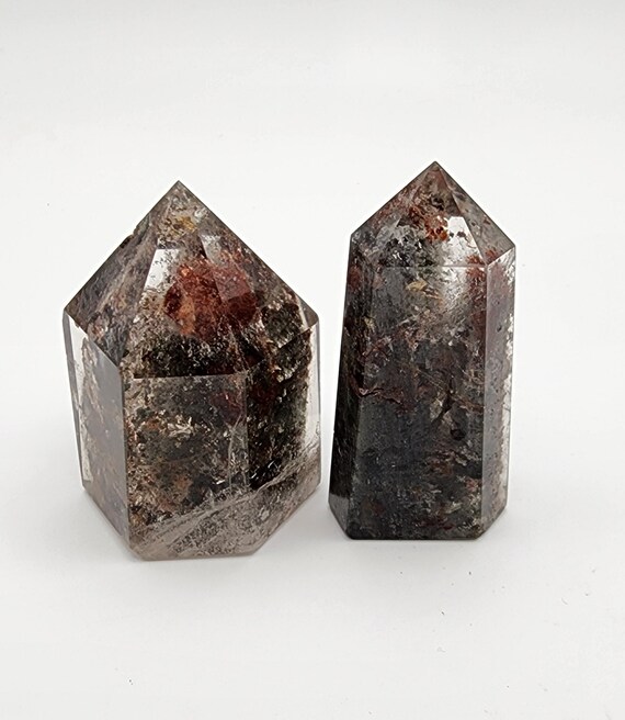 Garden Quartz, Lodolite, Phantom Quartz, Point, Obelisk Medium Size Set Of 2, Positive Energy, Grounding Stone, Garden Quartz One Of Kind !