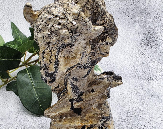 Picture Jasper Vision Bust Carving, Hand Carved Stone Sculpture, Earthy Display, Crystal Collector Item
