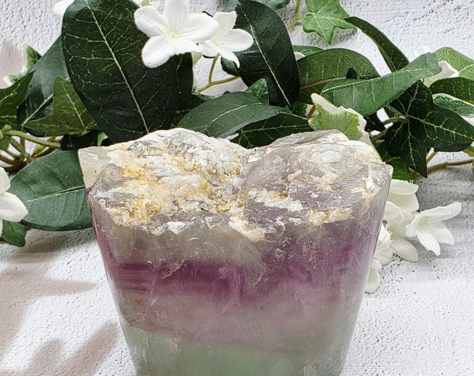 Large Candy Fluorite Cupcake Freeform, Pastel Rainbow Crystal Display, Polished Raw Top