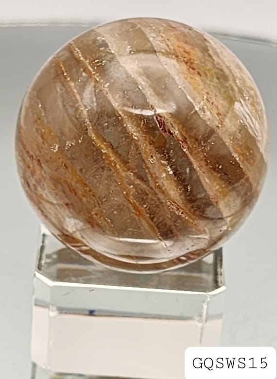 Garden Quartz, Lodolite, Phantom Quartz, Ghost Quartz Sphere With Glass Stand/Base Included, Small Size.