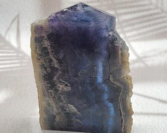UV Reactive Fluorite Tower Slab: Red Banding Crystal Display Piece