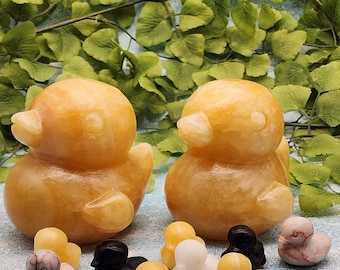 Yellow Calcite Duck Family Set: Gemstone Carvings, Crystal Decor