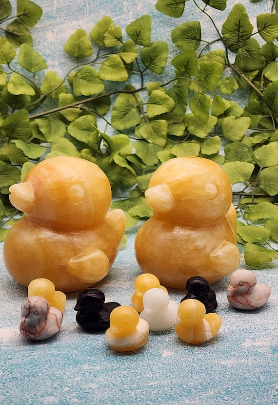 Yellow Calcite Duck Family And Ducklings Set, Natural Gemstone  Duck Carvings, Duck Fan Gift Idea, Duck Decor, Crystal Energy Gift