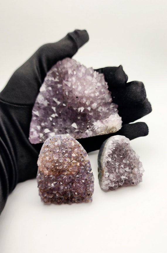Amethyst Mini Geodes Lot Of 3 Purple Crystal, Amethyst Cluster, Collectors Gift, Calming Energy