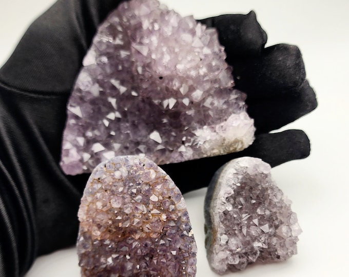 Amethyst Mini Geodes Lot Of 3 Purple Crystal, Amethyst Cluster, Collectors Gift, Calming Energy