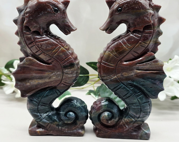 Ocean Jasper Seahorse Pair – Matching Hand-Carved Gemstone Set