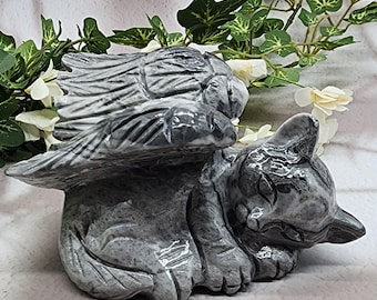 Picasso Jasper Winged Angel Cat Statue: Pet Memorial Gift
