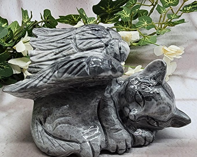 Picasso Jasper Winged Angel Cat Statue: Pet Memorial Gift