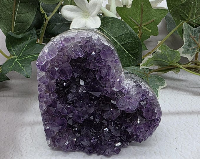 Amethyst Agate Crystal Heart Carving Reiki Healing Gemstone, Uruguay Amethyst Heart