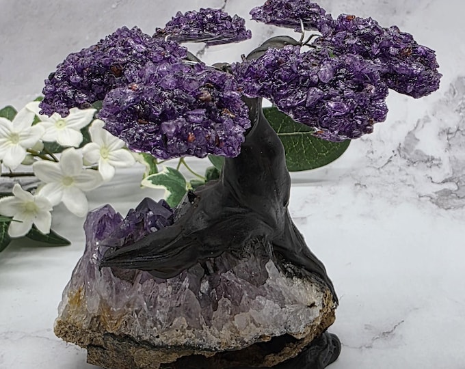 Amethyst Cluster Tree Sculpture Natural Amethyst Bonsai Money Tree | Handcrafted Crystal Art Decor | Healing Gemstone Home & Office Display