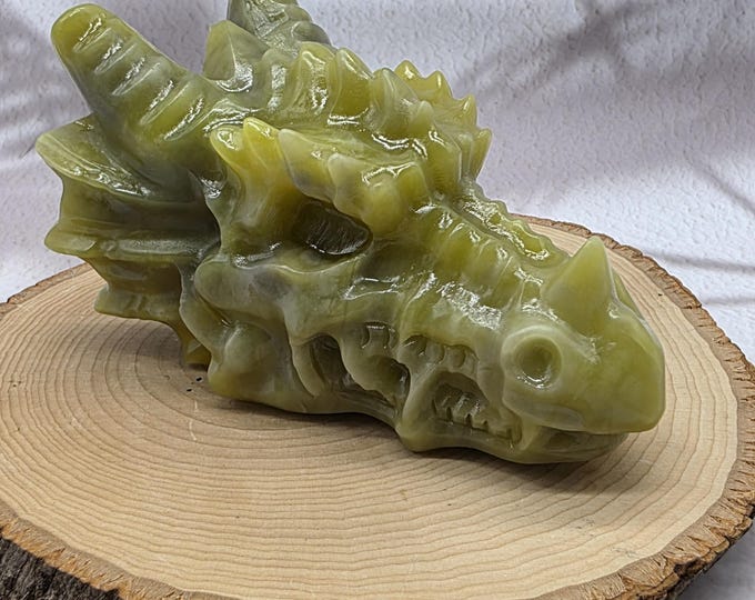 Lemon Jade Dragon Skull: Hand-Carved Crystal Sculpture