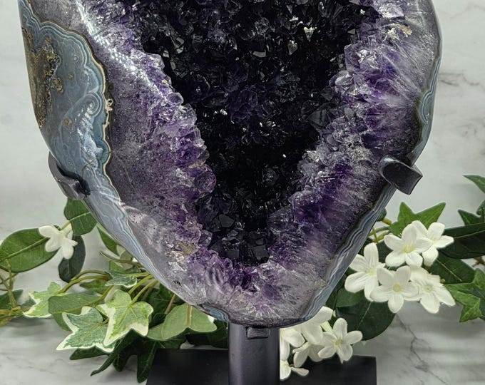 XL Uruguay Amethyst & Agate Geode on Rotating Stand 17.4 lbs Deep Purple Crystal Collector Statement Large Amethyst Display Specimen
