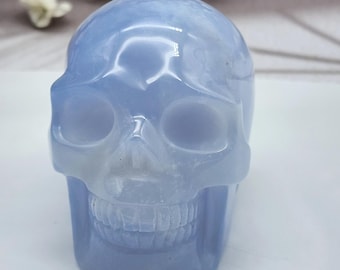 Hand Carved Blue Chalcedony Crystal Skull: Tranquility Stone