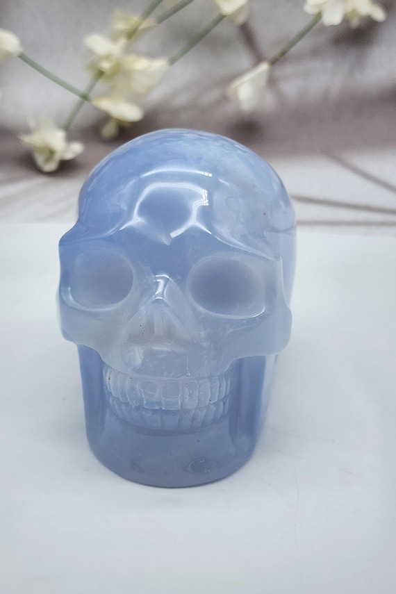 Blue Chalcedony Crystal Skull, Hand Carved, Polished Crystal Skull, Blue Crystal Skull, Tranquility Energy.