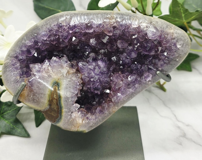 Uruguay Amethyst Druzy Geode on Stand Deep Purple Crystal Cluster Natural Amethyst Display Specimen Agate Window Collector Crystal Home Deco