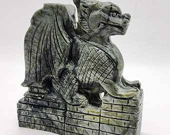 Hand Carved Xiuyan Jade Dragon Statue: Mystical Castle Wall Decor