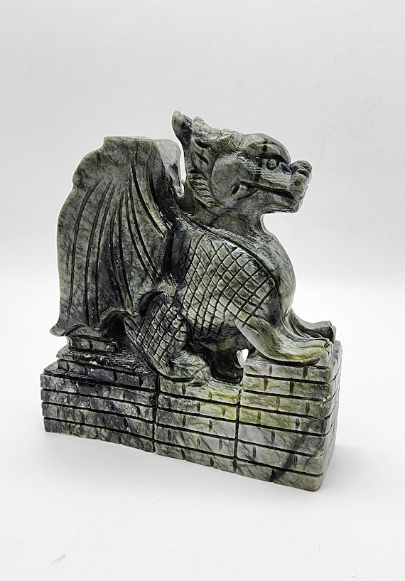 Xiuyan Jade Dragon On Castle Wall, Hand Carved Gemstone Dragon, Jade Mystical Dragon Gift Of Bravery