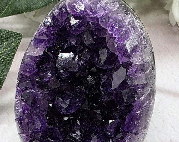 Dark Purple Uruguay Amethyst Freeform, Premium Color Crystal, Small Collector Display, Natural Amethyst with Light Basalt
