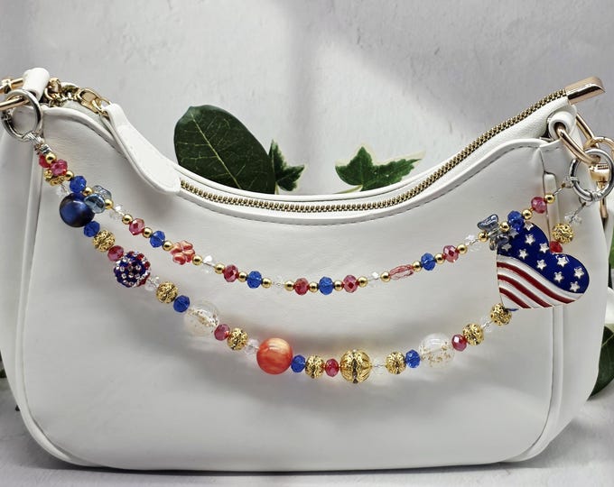USA 250th Anniversary Patriotic Bag Chain Phone Wristlet American Flag Heart Purse Charm Red White Blue