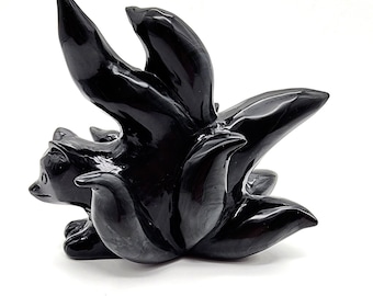 Hand-Carved Ice Obsidian Nine Tailed Fox: Metaphysical Crystal Gift