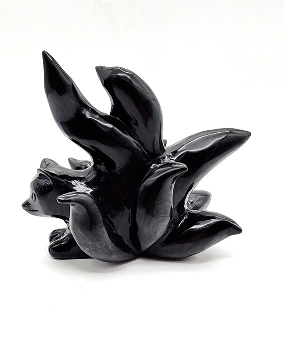 Ice Obsidian Nine Tails Fox, Hand-Carved Crystal 9 Tailed Fox, Natural Crystal Fox Carving, Nine Tailed Fox Metaphysical Energy Gift