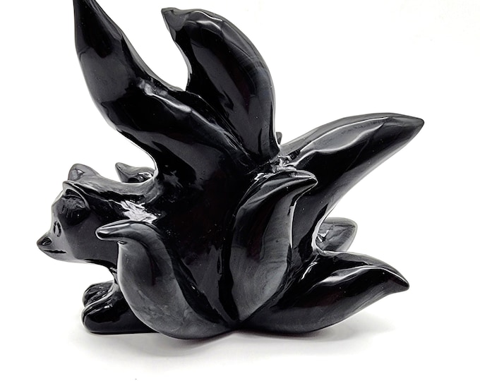 Hand-Carved Ice Obsidian Nine Tailed Fox: Metaphysical Crystal Gift