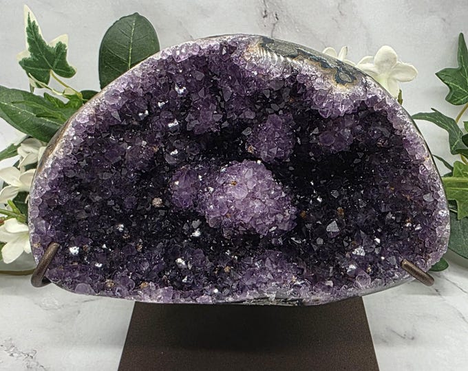 Large Uruguay Amethyst Druzy Cluster on Stand Deep Purple Natural Crystal 3 lb 5 oz Collector Statement Home Decor Gift