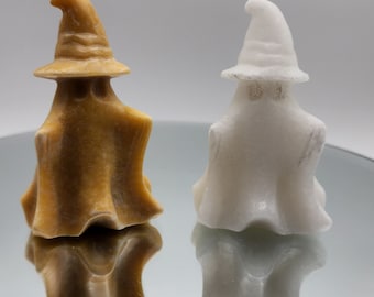 Hand Carved Jade Ghost Set: Yellow & White, Halloween Decor