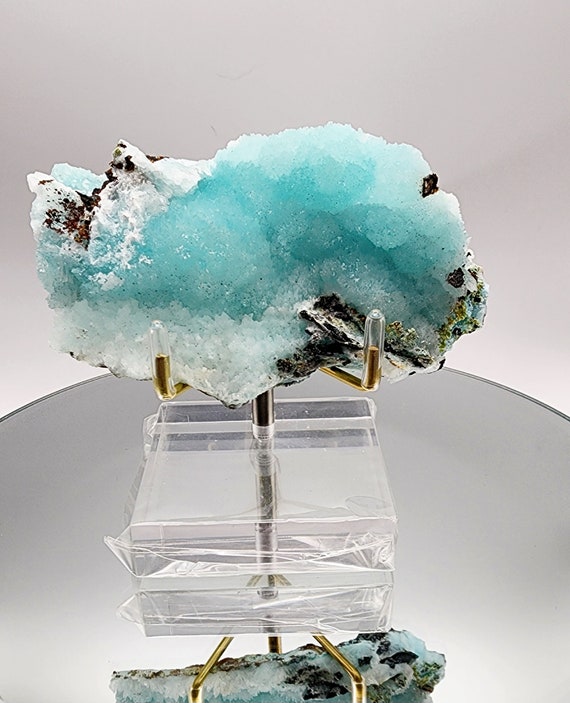 Hemimorphite Blue Specimen On Matrix, Durango Mexico Origin, Beautiful Blue Natural Gemstone Specimen With Display Stand, Rare Gift Idea !