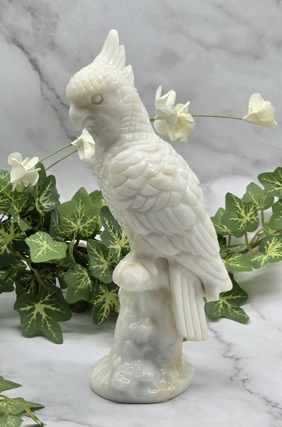 Agate Hand-Carved Parrot/Cockatoo, Crystal Parrot, Tropical Wisdom Gift For Bird Lover, White Bird, Tropical Decor