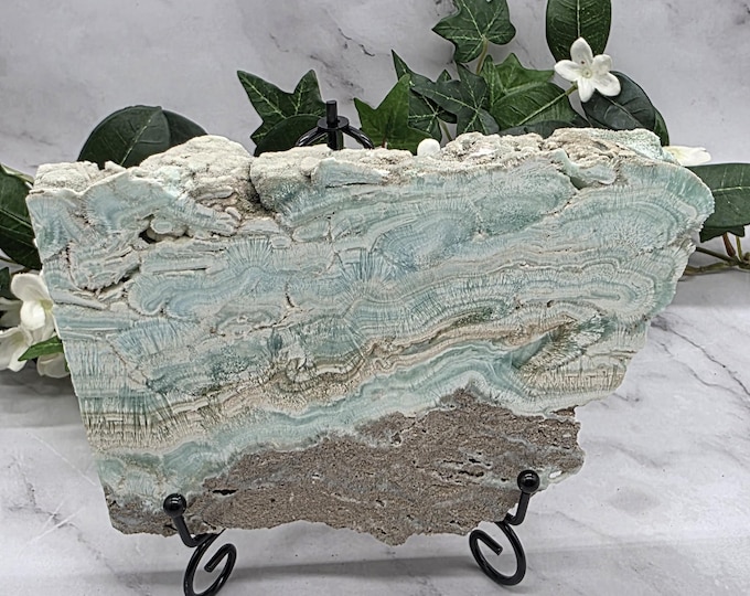 Large Hemimorphite Slab on Stand | Rare Blue Botryoidal Crystal | Natural Mineral Display | One of a Kind Specimen