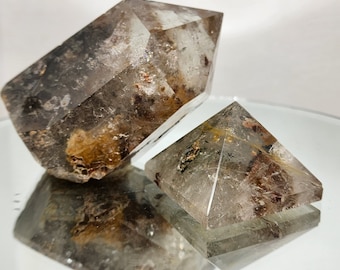 Lodolite Garden Quartz Set: Freeform Point & Pyramid