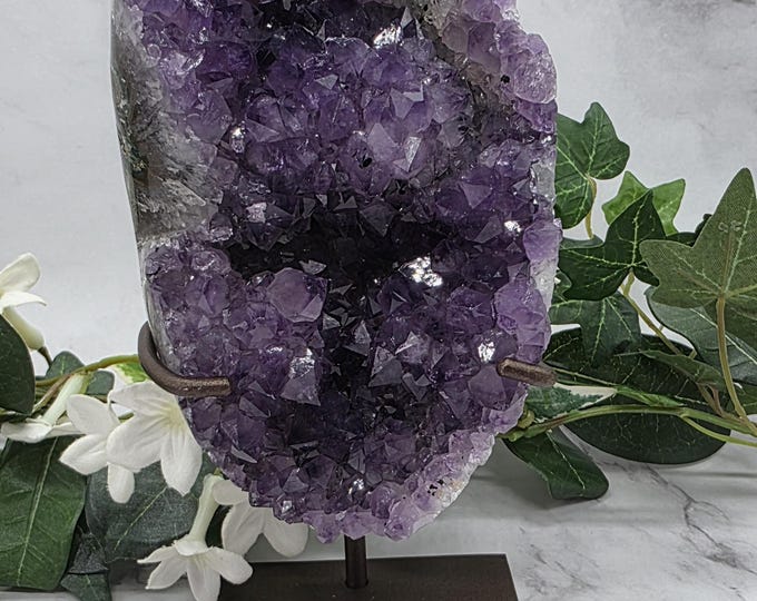 Uruguay Amethyst Cluster on Stand Deep Purple Druzy Natural Crystal 2 lb 10 oz Display Specimen 7” Tall Collector Home Decor